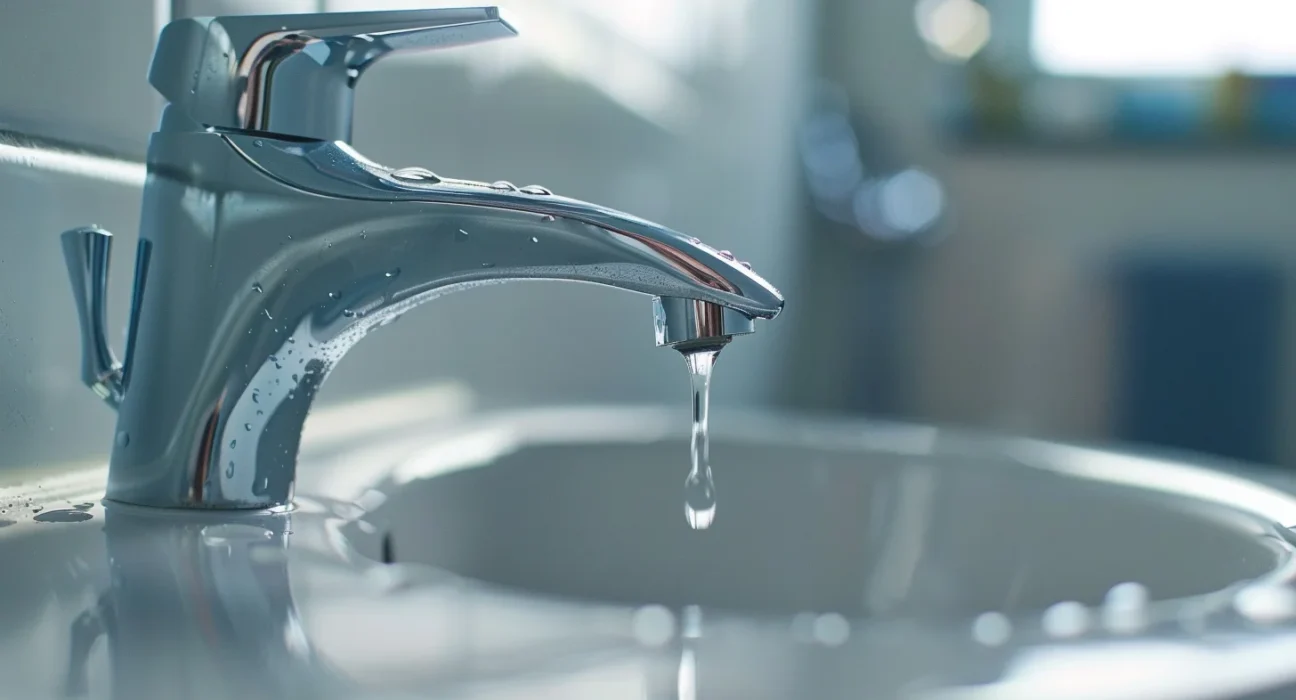 Bathroom faucet dripping water into sink showing a common leak problem