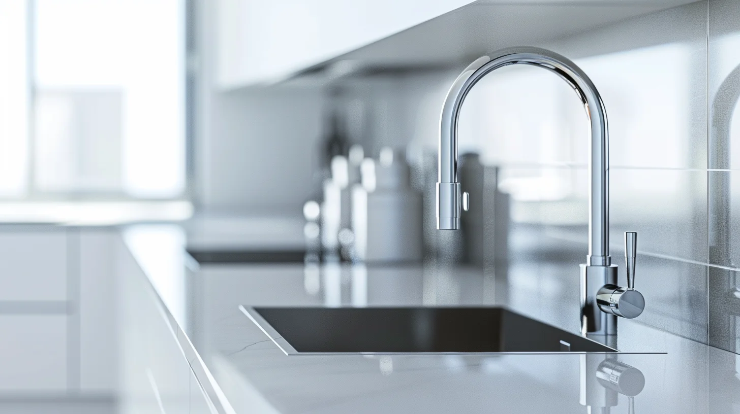 Side by side comparison of pull down and pull out kitchen faucets in a modern kitchen