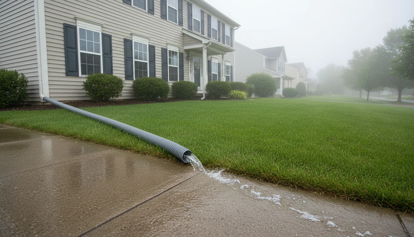 Downspout extension moving rainwater away from home foundation