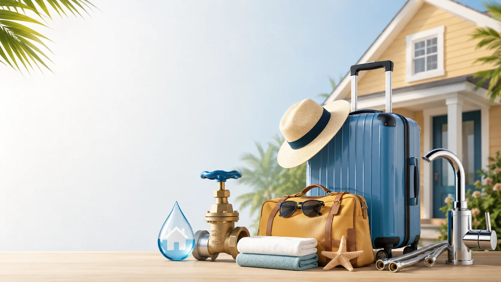 Homeowner checking main water shutoff valve before leaving for summer vacation