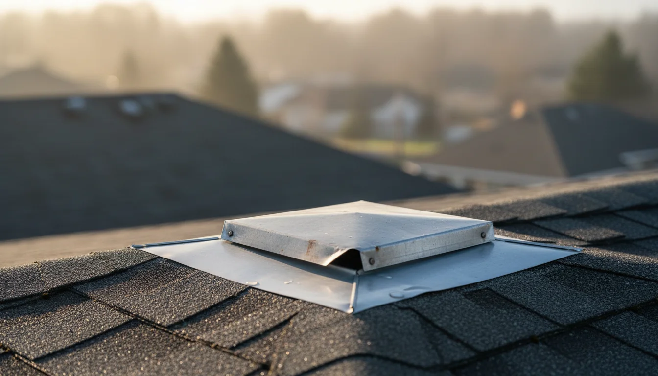 Roof flashing around vent opening with small gap